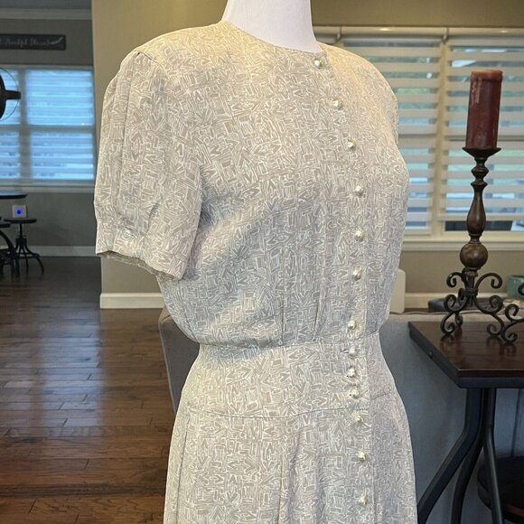 Liz Claiborne Dress 8 Petite VTG 90's Shoulder Pads Button Front Wide Waistband - Picture 15 of 16